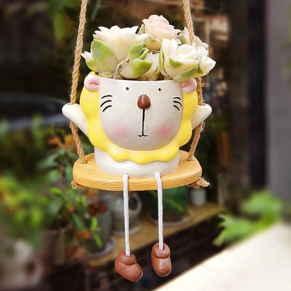 

Durable Rustic Style Swing Hanging Basket Bohemian Unique Succulent Pot Wall Mounted Resin Crafts Animal Planter Indoor Plants