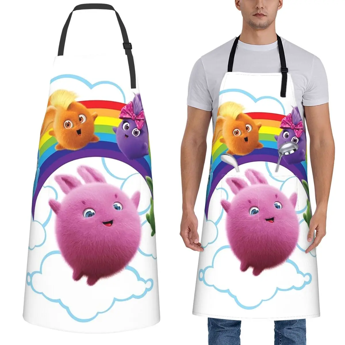 أرانب صني - مآزر أرانب قوس قزح للطهاة والطبخ والخبز، مريلة بدون أكمام لتنظيف المطبخ للنساء والرجال