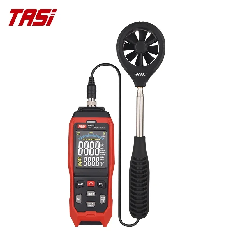 TASI TA642C High Precision USB Digital Anemometer Flexible Air Flow Air Velocity Temperature Measurement  Wind Speed Meter