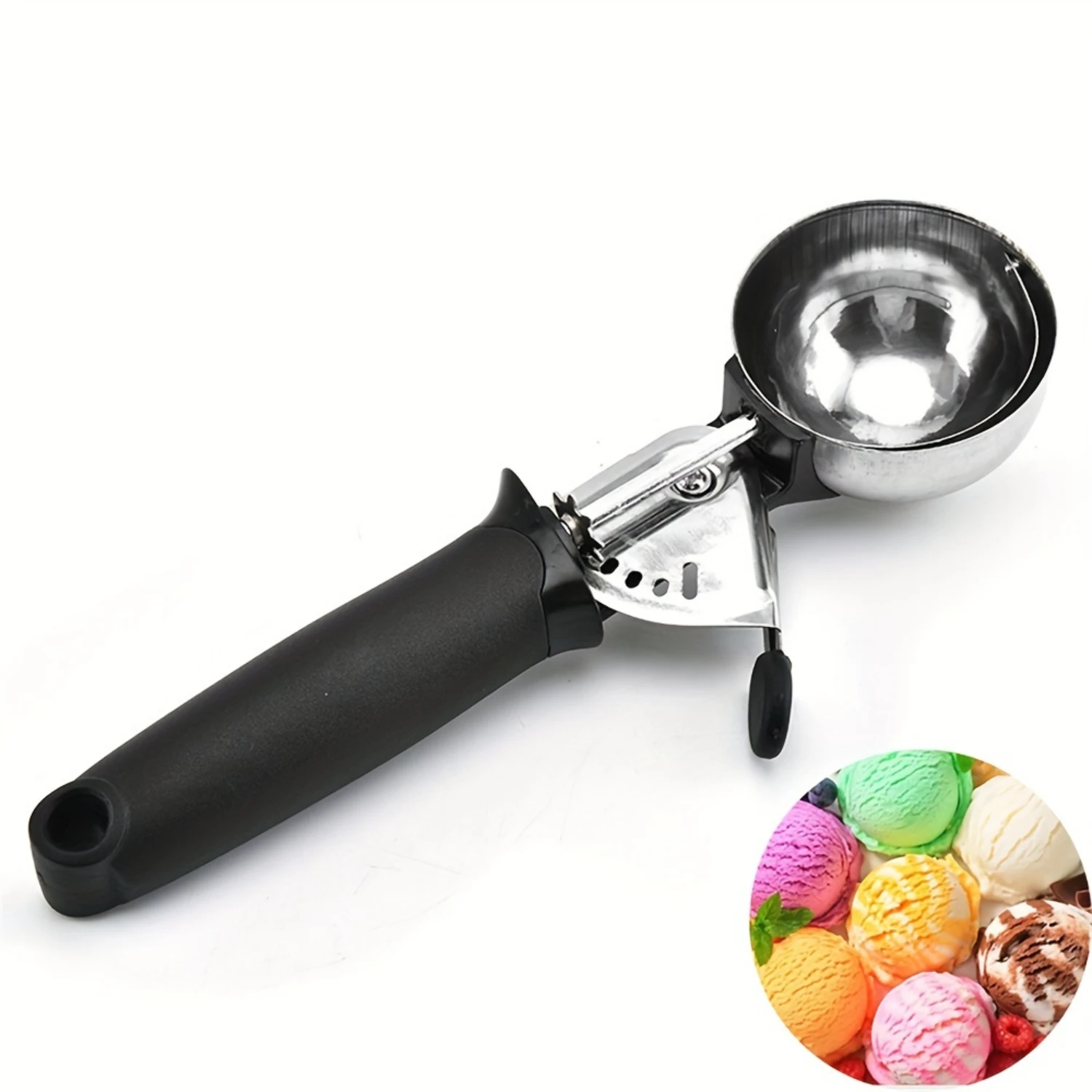 2pcs Stainless Steel Ice Cream Scoop with Trigger - Metal Melon Baller, Dough Scoop for Baking, Durable & Washable Kitchen Gadge