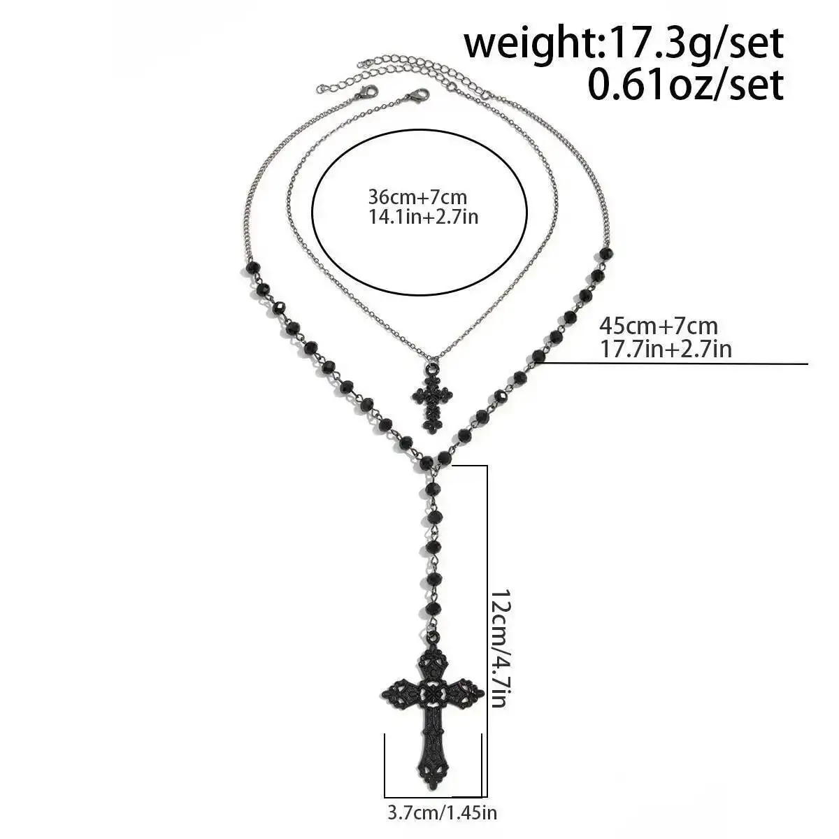 IngeSight.Z القوطي الشرير Y2K Doublelayer المعادن الصليب قلادة قلادة المرأة خمر الأسود كريستال مطرز المختنق حلية مجوهرات هدية