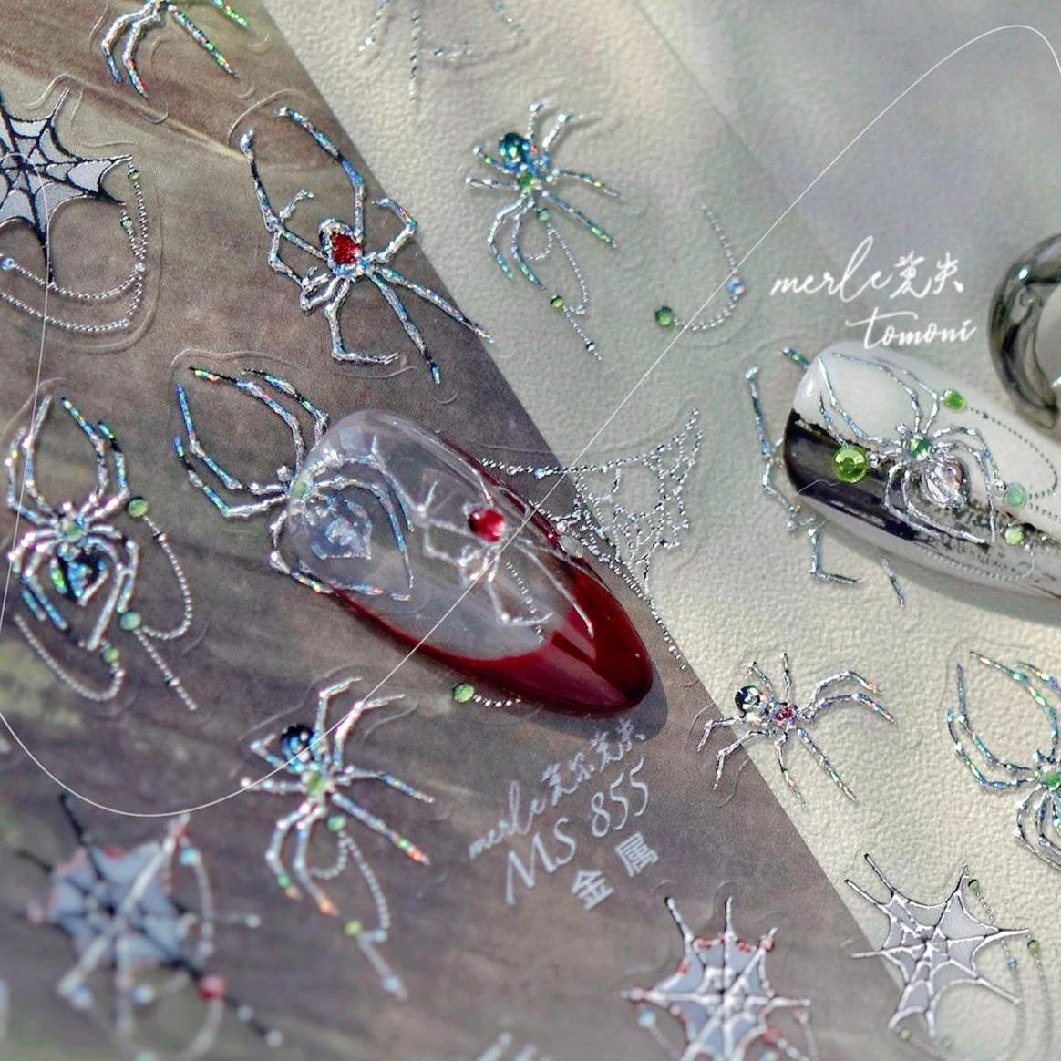 

Metal Silver Spider Web Cobweb Punk Dark Animals Butterfly Delicate Cool 5D DIY Self Adhesive Nail Art Stickers Manicure Decals