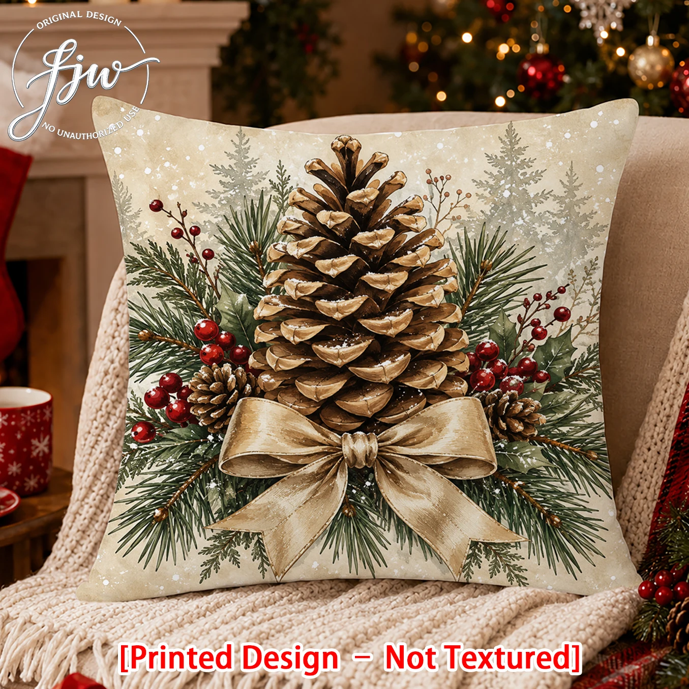 1pc Vintage Christmas Pinecone Throw Pillow Covers Farmhouse Holiday Cushion Covers for Sofa Bedroom