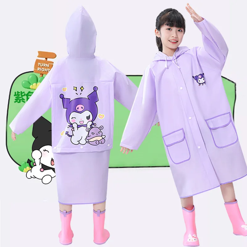 Anime Sanrios Raincoat Child Kuromi Cartoon Poncho Boy Girl Student with School Bag Seat Water Proof Raincoat Kawaii Cartoon