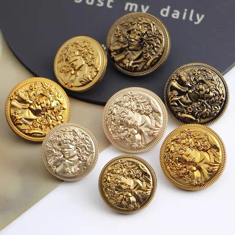 10Pcs Non-mainstream Head Portrait Metal Buttons Vintage Coat Jacket Hand-sewn Buttons