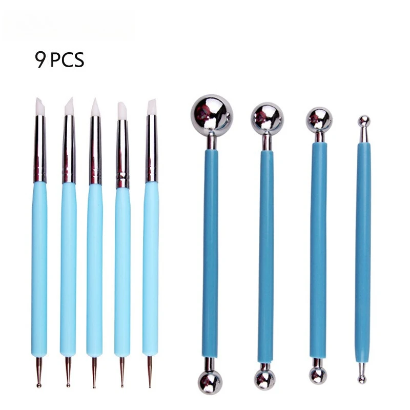 New Hot-selling Clay Tools 9-piece Set Stainless Steel Bead Pen Indentation Pen Diy Clay Soft Clay Silicone Point Drill Pen