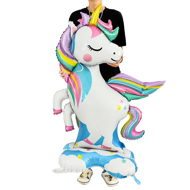 4D Large Cartoon Standing Unicorn Foil Balloons for Birthday Party Decorations Baby Shower Rainbow Unicorn Balloon Kids Gift