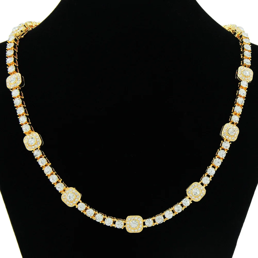 Iced Square Tennis Necklace Bracelet Set Punk Trendy Men Women Stage Party Heavy Duty Unique Jewelry AccessoryIced Square Tennis