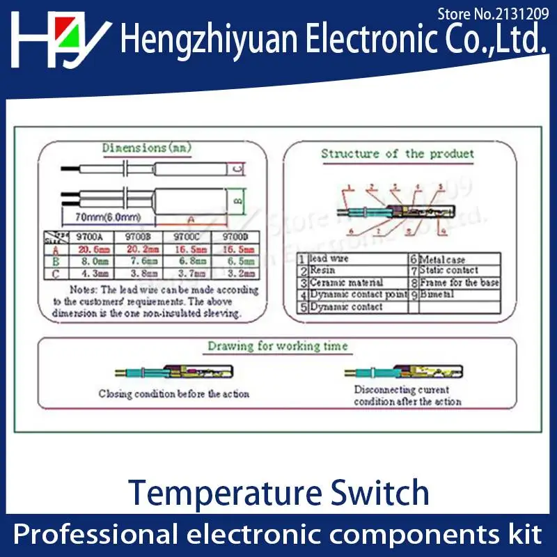 Thermostat Thermal Protector Fuses KSD9700 250V 5A 10A 45C 50C 55C 60C 65C 70C 75C 80C 85C 90C 95C 100C  110C 115C 125C 140C N/C