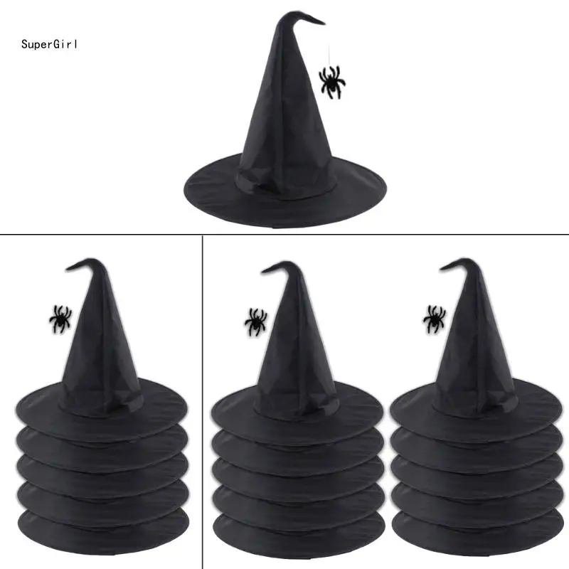 

Темная шляпа ведьмы с пауками для детей и взрослых, костюм для Хэллоуина, реквизит J78E