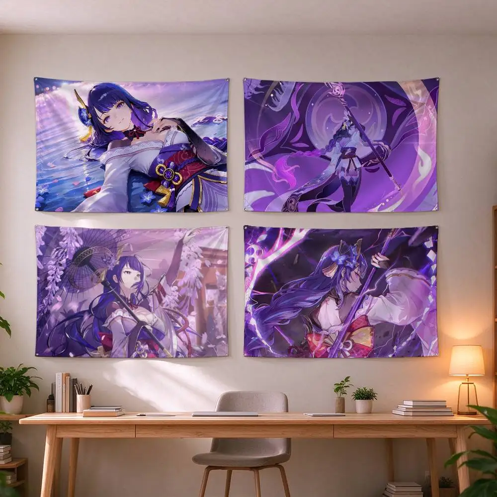 Genshin Impact Raiden Shogun  Flag Suitable For Party Club Outdoor Interior Wall Decoration Banner Fans Gift