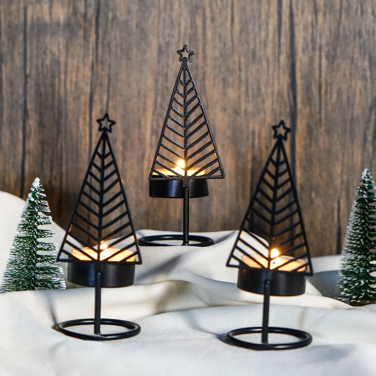 Metal Christmas Tree Tealight Holder Spiral Hollow Xmas Candlestick Tabletop Holiday Home Decor Ornament