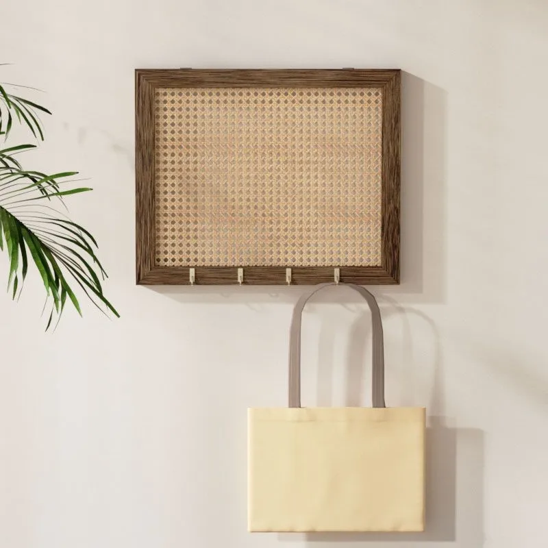 Rattan Woven Electric Meter Box Concealed Distribution Box Exquisite Wall Decoration With Hook Wooden Electric Meter Cover ZI909