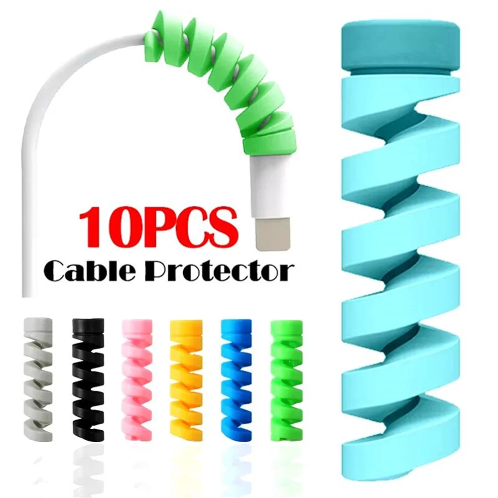 10PCS Soft Cable Protector Silicone Spiral Winder USB Charge Cable Protection For Android Phone Mouse Earphone Wire Protection