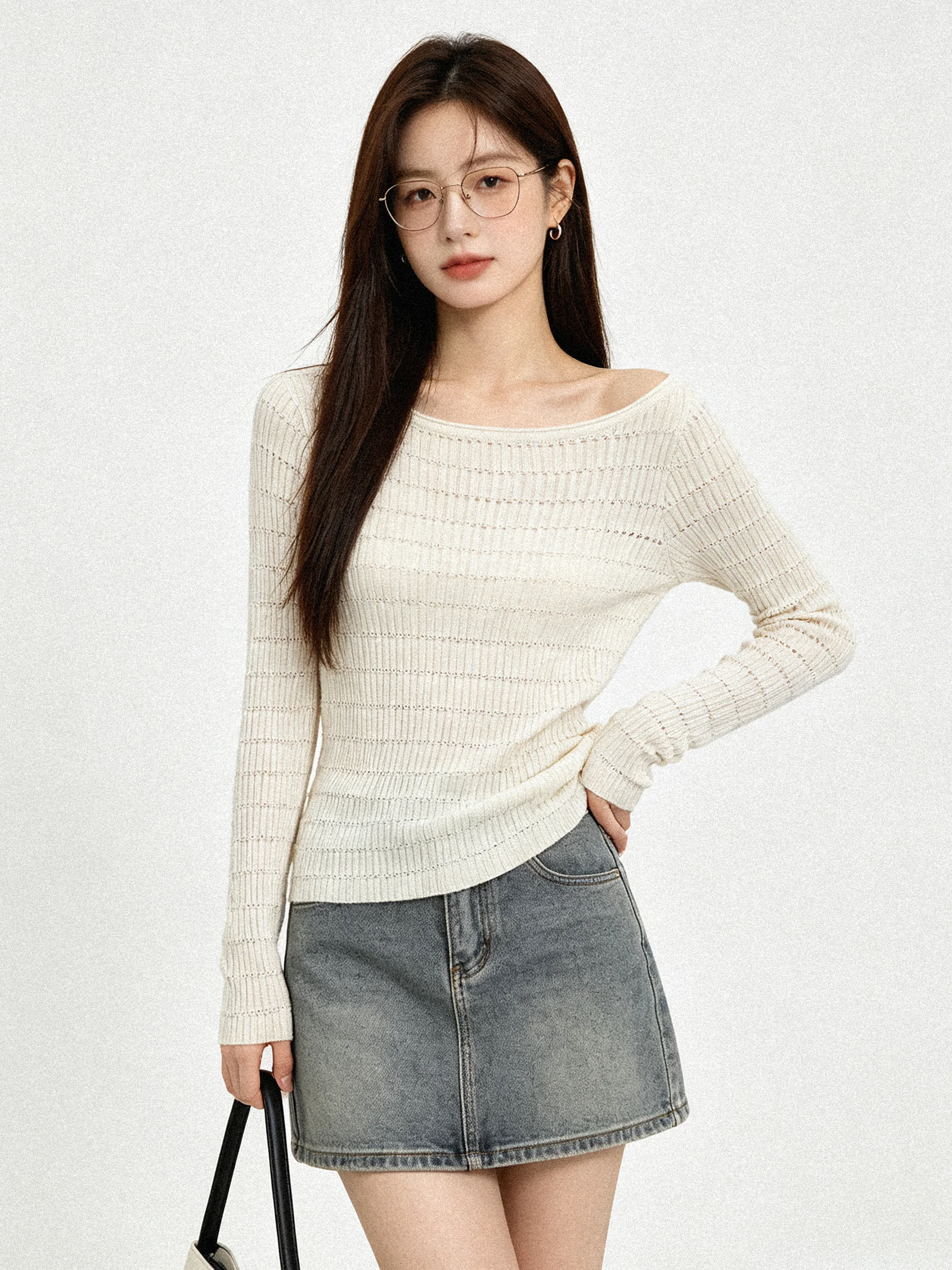 Korean Style Slim Fit Long Sleeve Knitwear Simple Design Autumn New Fashion Versatile Commute High End Feeling Women's T-shirt