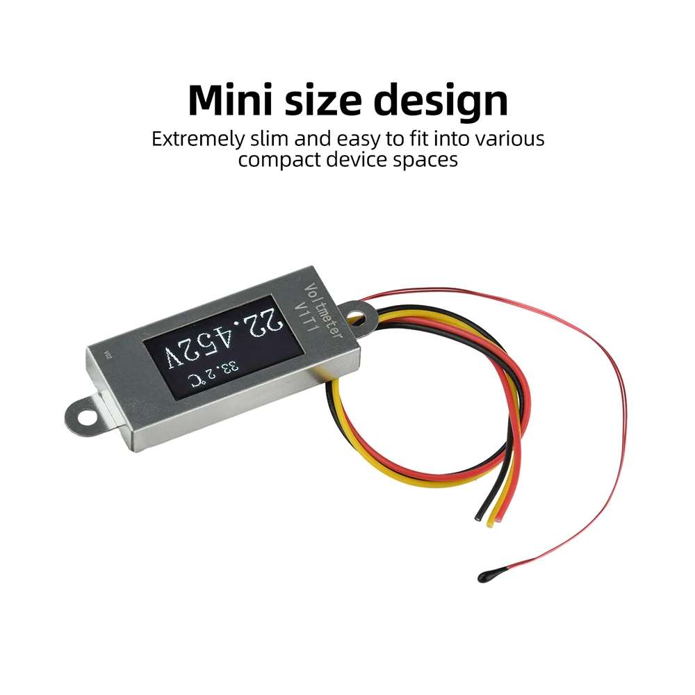 Ultradünnes 0,77"-OLED-Digitalvoltmeter & Temperaturanzeige mit NTC-Sonde 0-99 ℃ DC0-30V Spannungsmonitor mit Edelstahlgehäuse – Detail 8