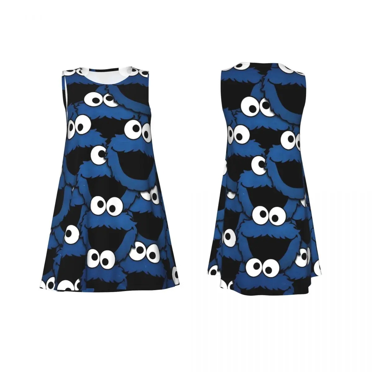 فستان صيفي فضفاض مخصص من كوكي مونستر مع جيب مطبوع للتلفزيون التعليمي للأطفال بدون أكمام #3