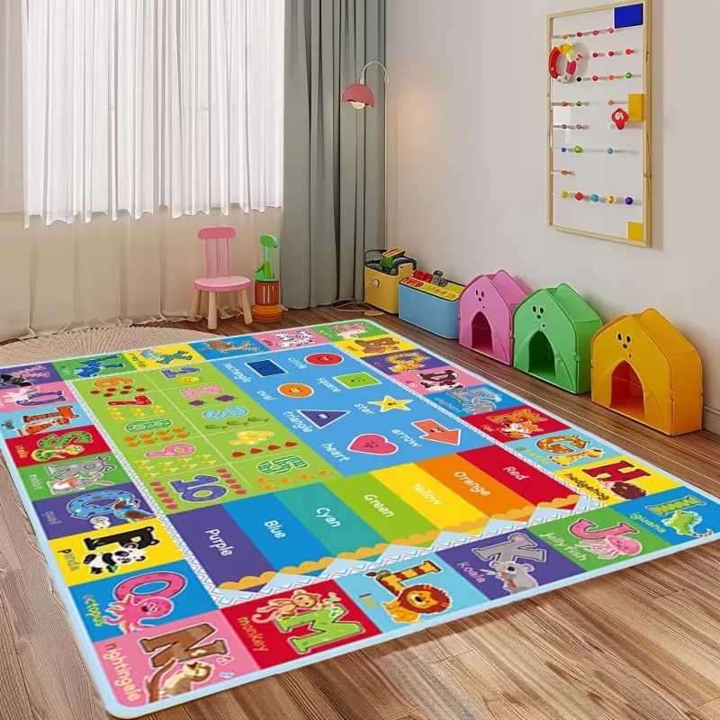 ABC Kids Rug Educational Play Mat with Alphabet, Numbers, Animals, Non-Slip Carpet for, Preschool, Classroom Playroom, Nursery