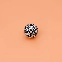 S925 Sterling Silver Vintage Leaf Round Beads Handmade DIY Bead Material Jewelry Accessories