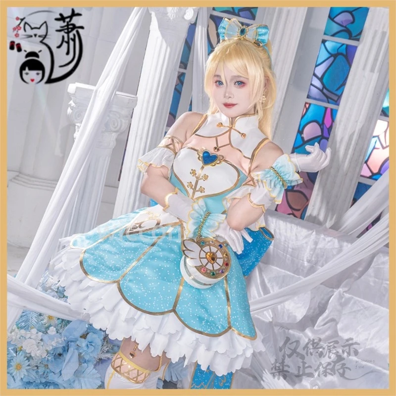 أنيمي الحب لايف Ayase Eli ماجيك الصحوة لعبة البدلة أنيقة فستان جميل الباروكات ملابس النساء حقيبة الدعائم مجموعة دور حفلة الهالوين