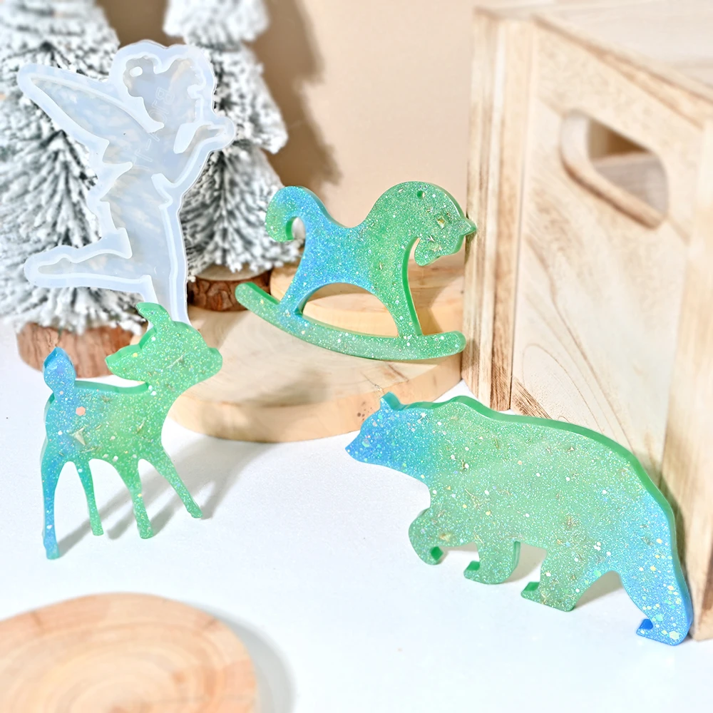 S0159 Elk Polar Bear Lamb Horse Resin Pendants Ornaments Mould Animals Keychain Jewelry Making Moule En Silicone Pour Resine view 3