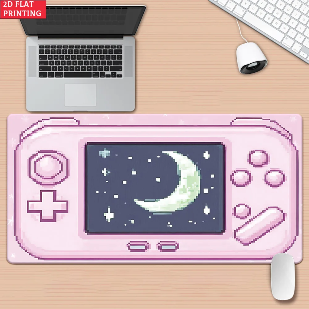

2D плоский коврик для мыши XXL в стиле пиксельной аркадной консоли, нескользящий резиновый коврик для стола, игровой офисный компьютерный коврик