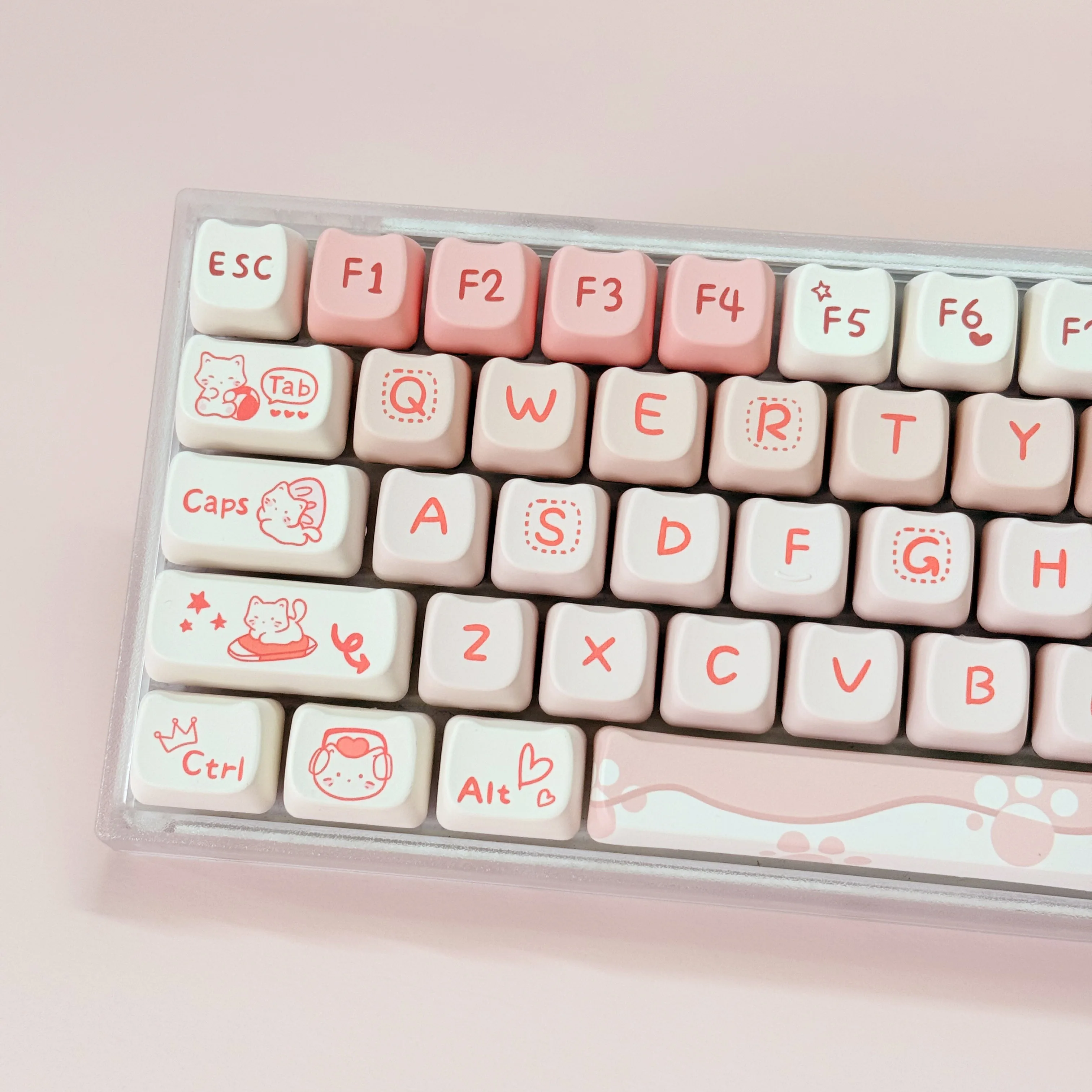 Niedliche Tastenkappen MOA Rosa Lila Gelb MAO Profil Katzenohrform Benutzerdefinierte PBT-Tastenkappe für 60 % 65 % 75 % TKL 96 % mechanische Tastatur