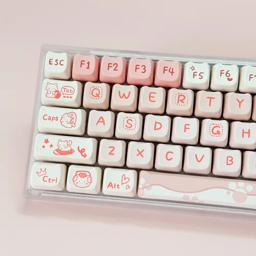 Imagen 2 del producto Lindas teclas MOA rosa púrpura amarillo MAO perfil forma de oreja de gato personalizado PBT Keycap para teclado mecánico 60% 65% 75% TKL 96%
