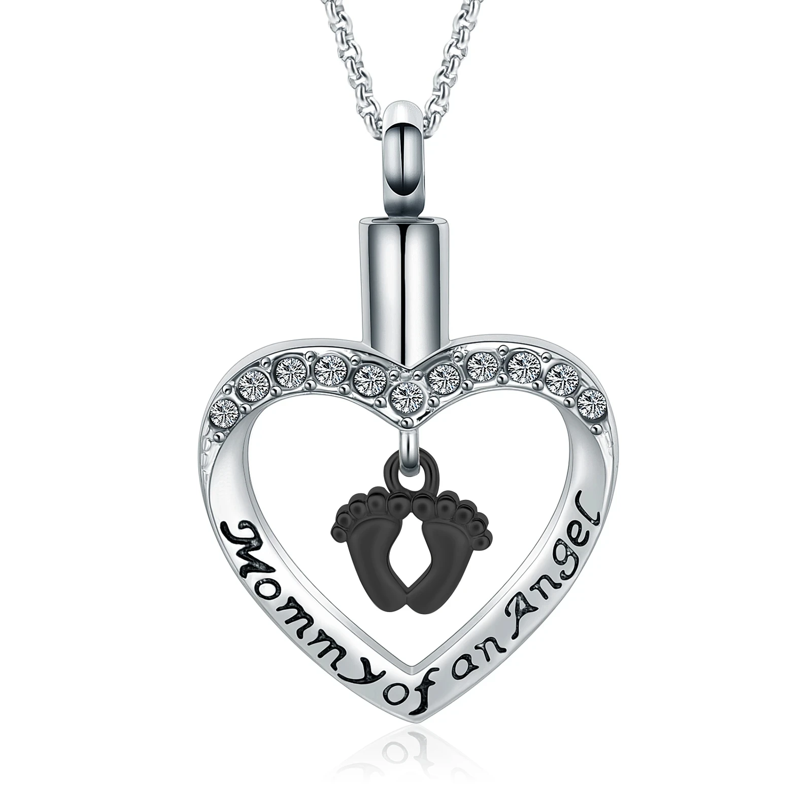 Mommy  Of An Angel Stainless Steel  Double  Baby Feet In My Heart Cremation Jewelry For Ashes For Women Keepsake Urn Necklace