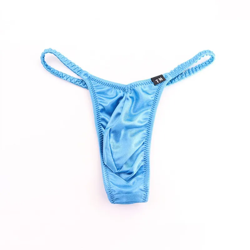 Fashion Male Pouch G‑String Thong Thin Strap Low Waist Silky Soft Breathable Elastic Men Underwear Panties
