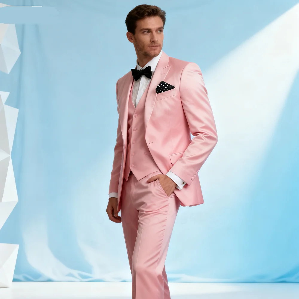 

Светло-розовый свадебный мужской костюм из 3 предметов, приталенный деловой пиджак с лацканами, смокинг, комплект жениха с курткой, жилет и брюки