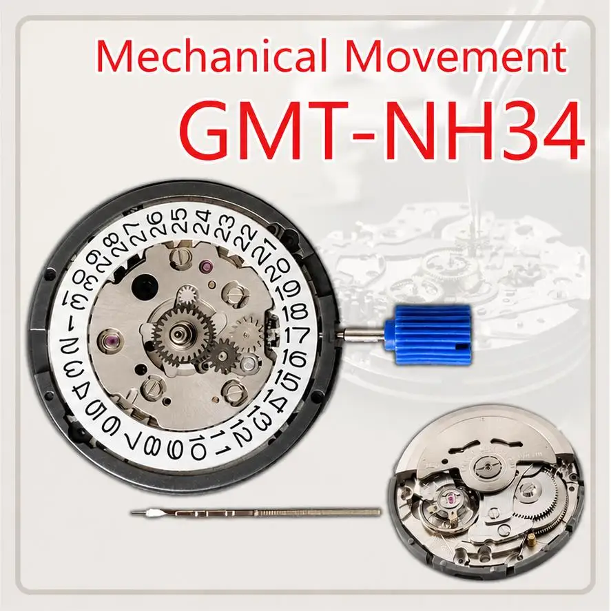New Automatic NH34 Movement GMT 4 Hands 24H Second Time Zone Date Hacking Watch Repair Mod Parts High Accuracy Watch Accessories