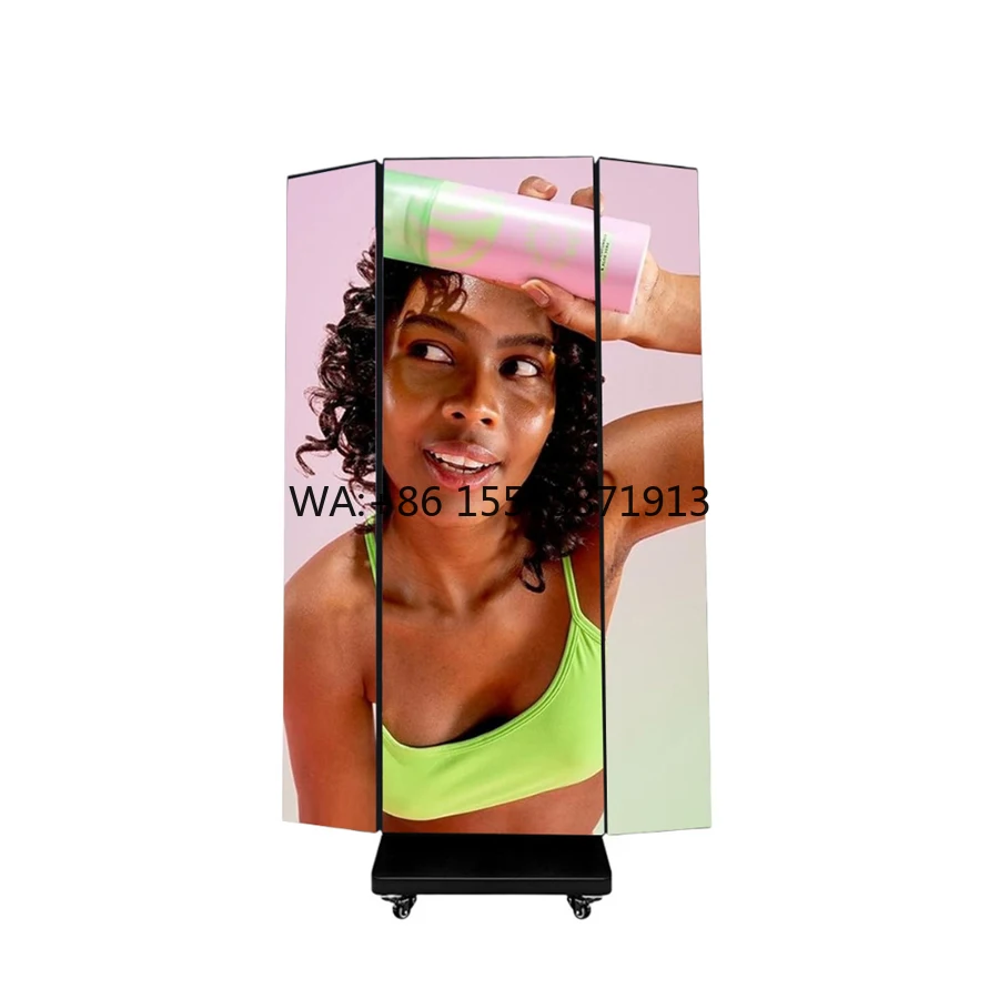 Custom Full-color Three-fold LED Poster Screen Double-sided Floor-standing Portable Indoor Wireless Advertising Disp y Screen