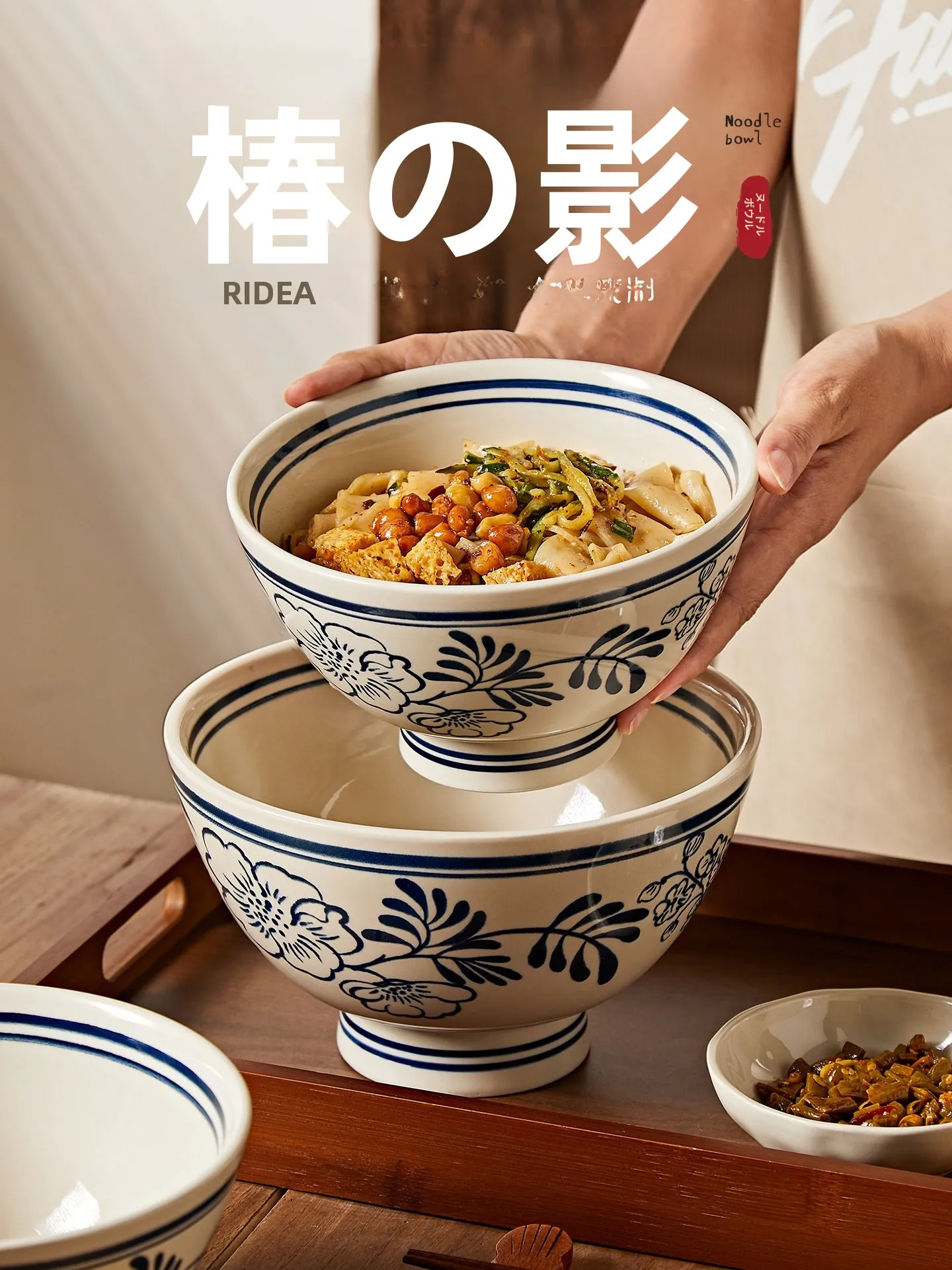 

Large Size Cerc Noodle Bowl Chinese Sle High Footed Bowl for Home And Commercial Use Durable for Hot Soup And Noodles