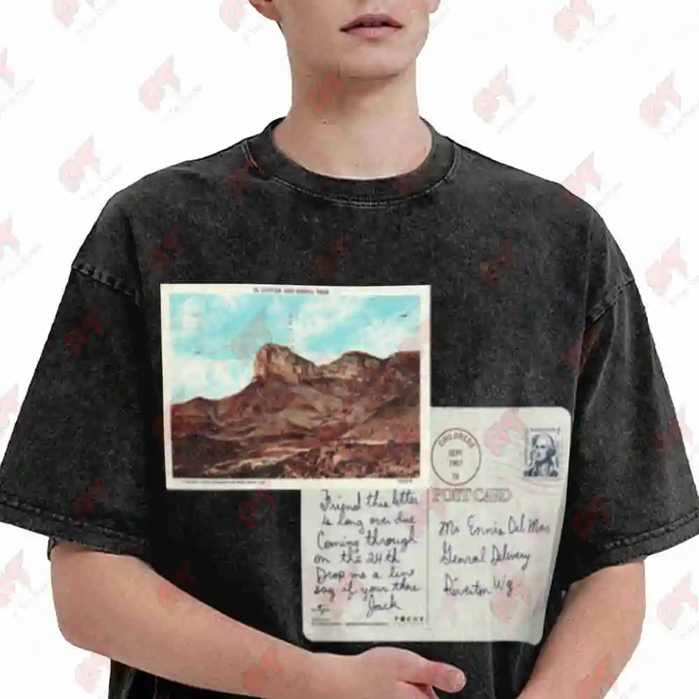 Brokeback Mountain Postcard Vintage Washed Tee Pure Cotton T-Shirt