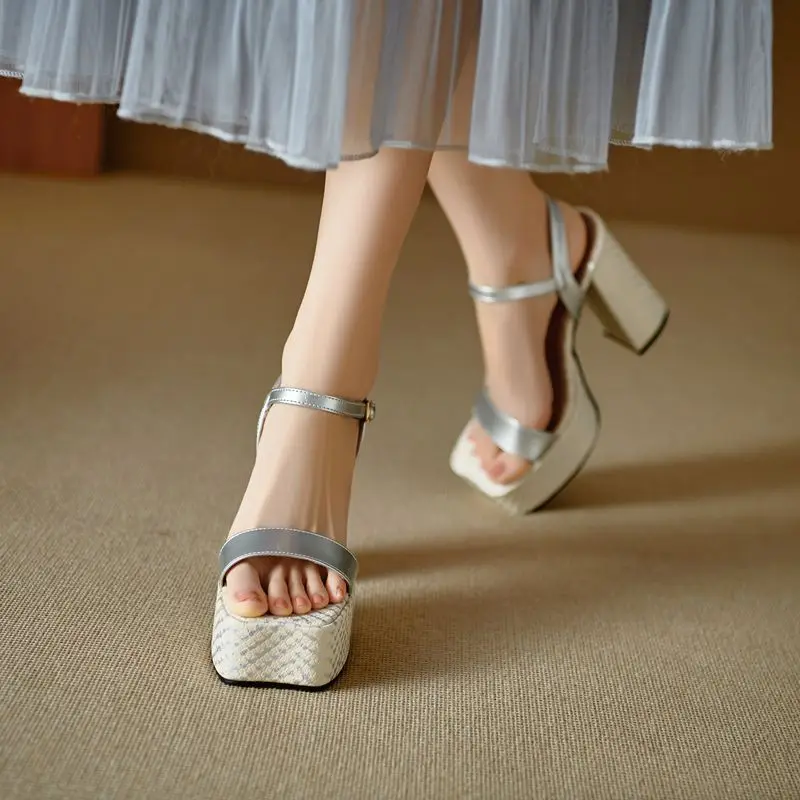 ORCHA LISA Fashion Women Sandals Square Toe 12.5cm High Heel 4.5cm Platform Buckle Strap Big Size 43 44 45 46 Sexy Shoes Summer - view 6