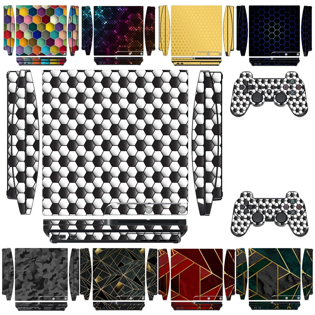 فحص 2360 الفينيل الجلد ملصق حامي لسوني PS3 سليم بلاي ستيشن 3 سليم و 2 ملصقات جلود تحكم