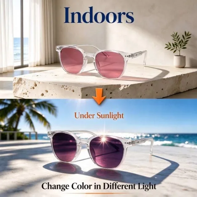 SHINU Photochromic FL-41 Rose Glasses Migraine Light Sensitivity 480-520nm Blue Green Light Filter Eyewear Eye Strain Relief
