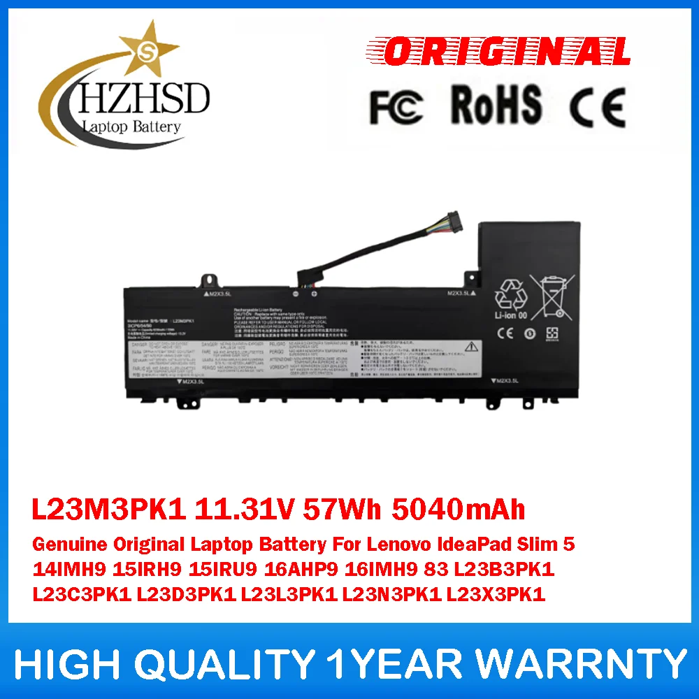 

L23M3PK1 11,31 В 57 Втч 5040 мАч Оригинальный аккумулятор для ноутбука Lenovo IdeaPad Slim5 14IMH9 15IRH9 16IMH9 L23B3PK1 L23C3PK1