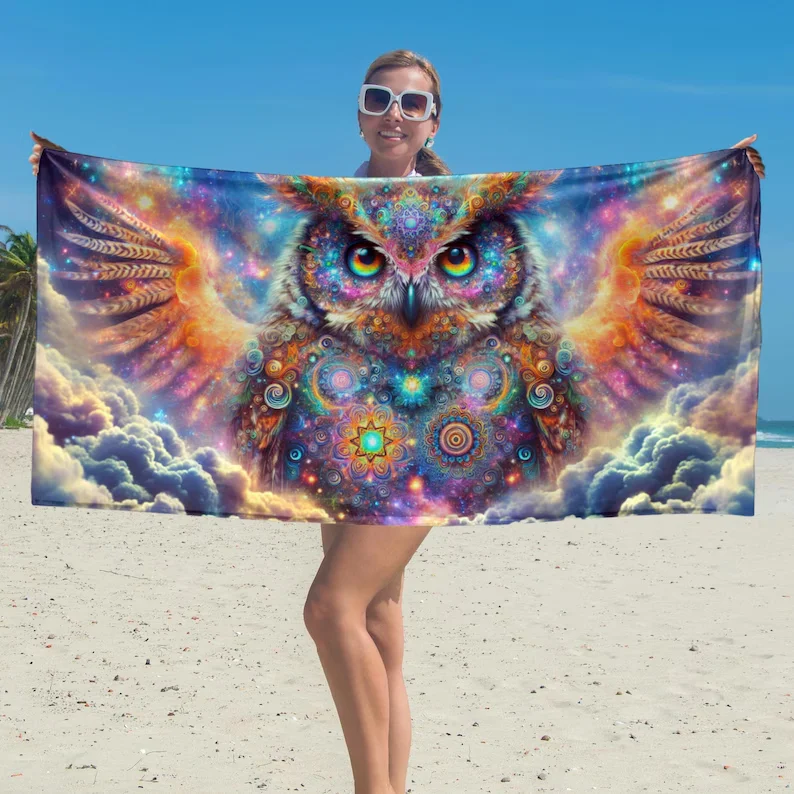 Celestial Bloom Beach Towel Radiant Cosmic Tie-Dye Design Sunny Days Poolside Lounging Festival Lovers Fractal Art Enthusiasts