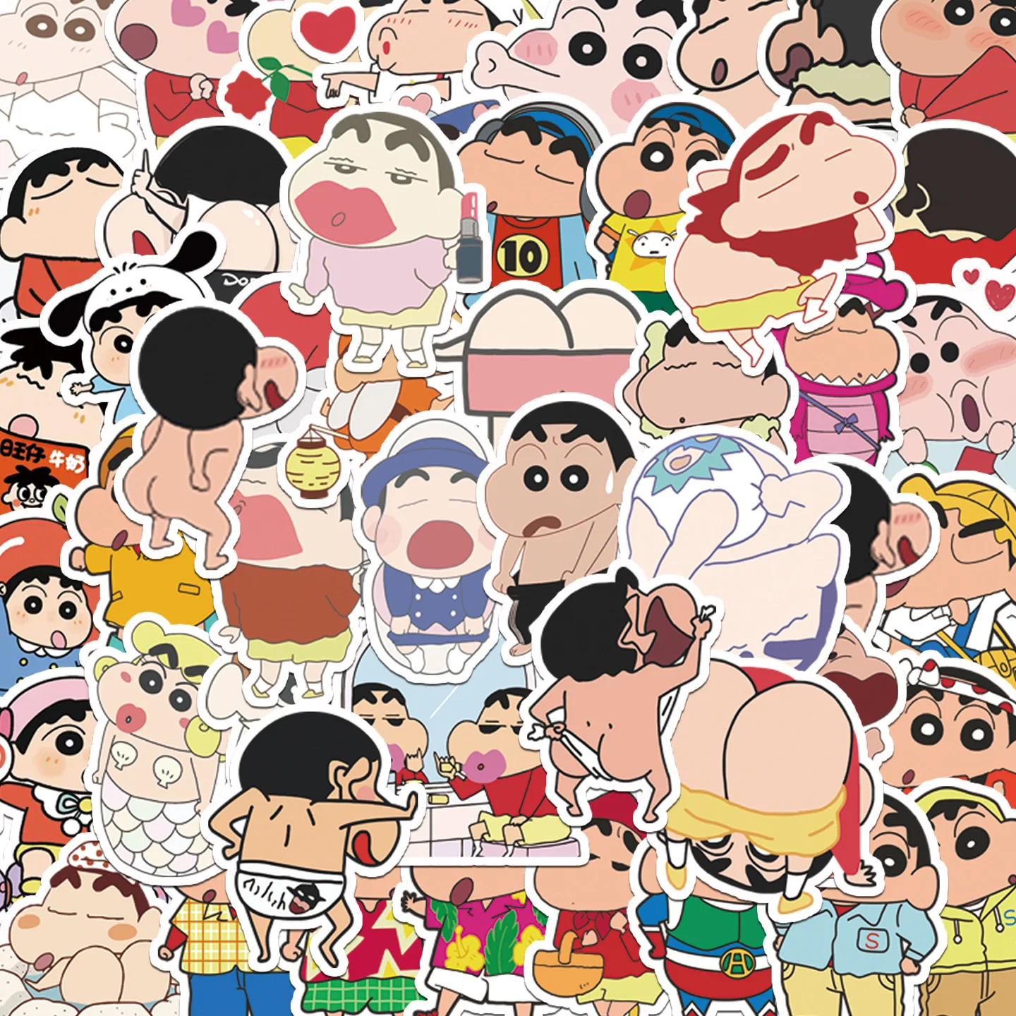 50pcs Crayon Shin Chan Cartoon Stickers Decorative Desk Laptop Scrapbook Luggage Stationery Cute Graffiti Sticker For Kids Gifts