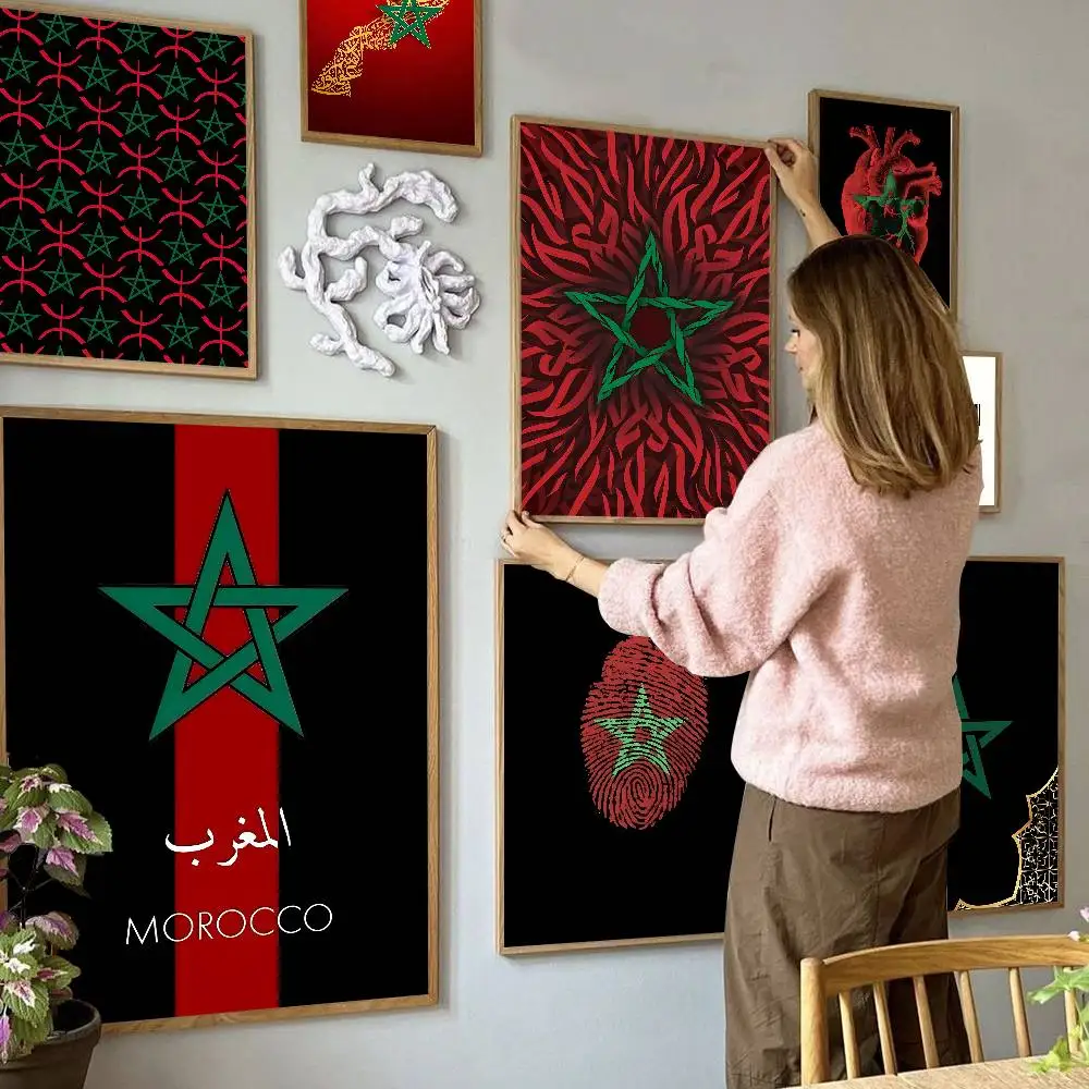 Morocco Map Flag Classic Vintage Posters Decoracion Painting Wall Art White Kraft Paper Kawaii Room Decor