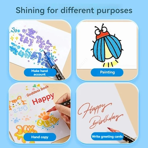 Imagen 2 del producto Rotuladores de doble punta con purpurina, marcadores brillantes, bolígrafos de dibujo y escritura con purpurina para tarjetas de Navidad, saludo de cumpleaños, arte DIY