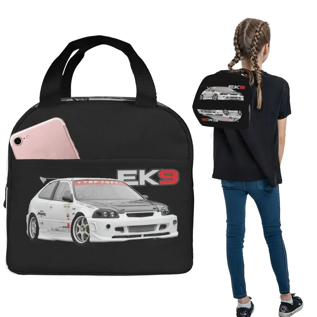 

JDM Advan Rg Top Fuel Ek Hatch Ek9 Insulated Lunch Bag for Women Kids Portable Food Boxes Thermal Lunch Box Tote