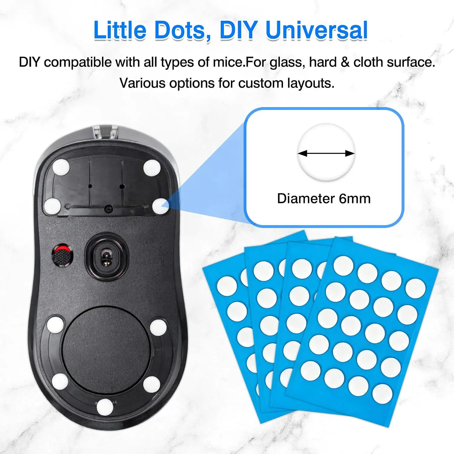 20-80PCS Diameter 6mm/7mm Small Dots Universal Mouse Skates Mice Glide Mouse Foot Feet Sticker for Rubberized Mouse