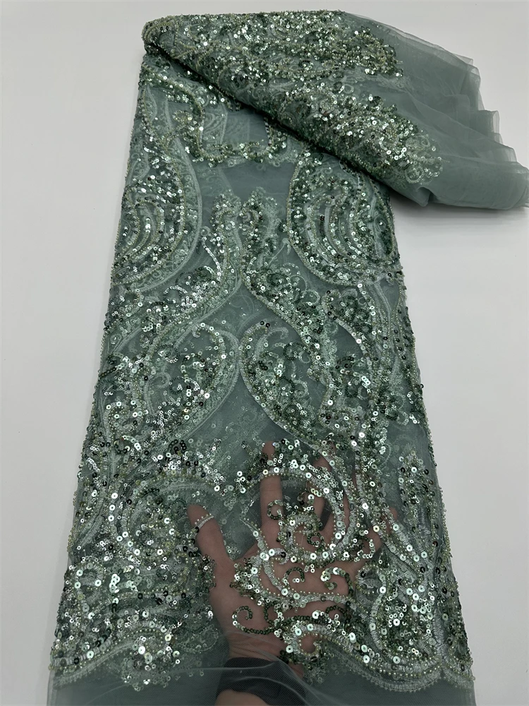 Latest African Lace Fabric, Luxury French Sequins, Mesh Lace Fabric, High-end Handmade Beaded for Wedding, 2026