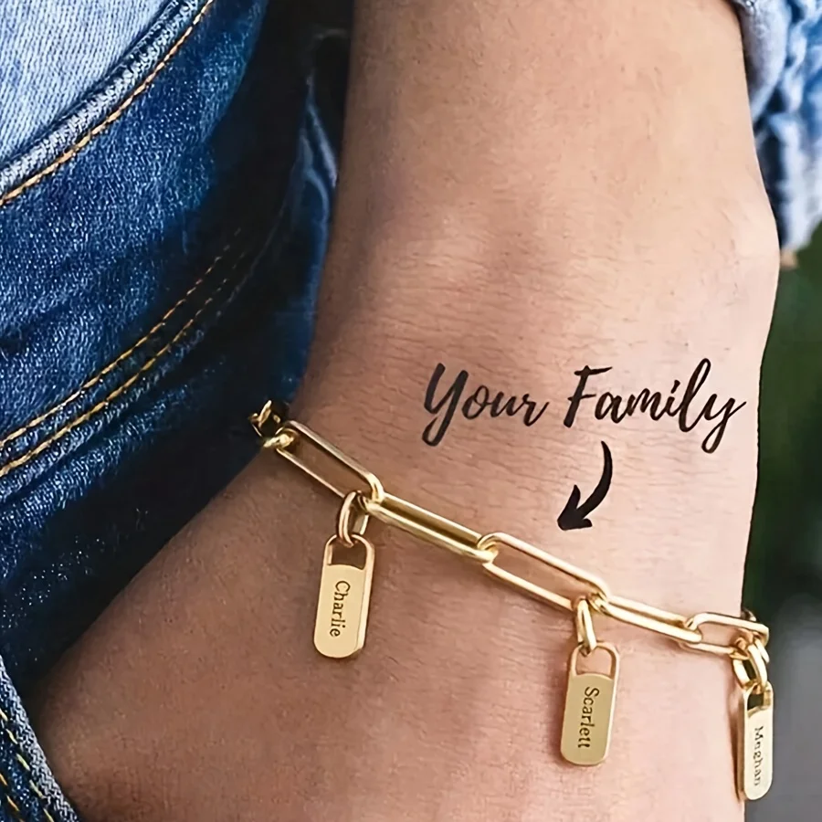 Custom Engraved Family Name Square Bracelet Gold Plated Stainless Steel Adjustable Gift For Mom Girlfriend Daughter Women