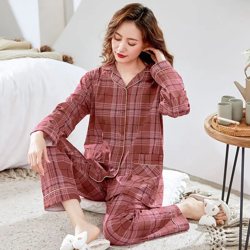 New Pure Cotton Pajamas, Long-sleeved Cardigan for Women, Middle-aged Plate-sized Spring and Autumn Home Wear Set, Thin Comfort