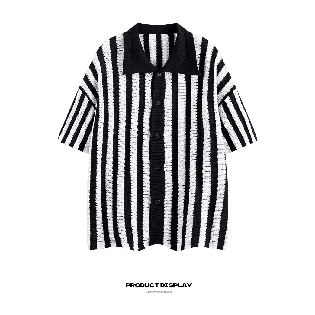 2025 Summer New Knit Striped Shirt Man Women Shirts Casual Loose Style Comfortable Skin Friendly Breathable Versatile Top
