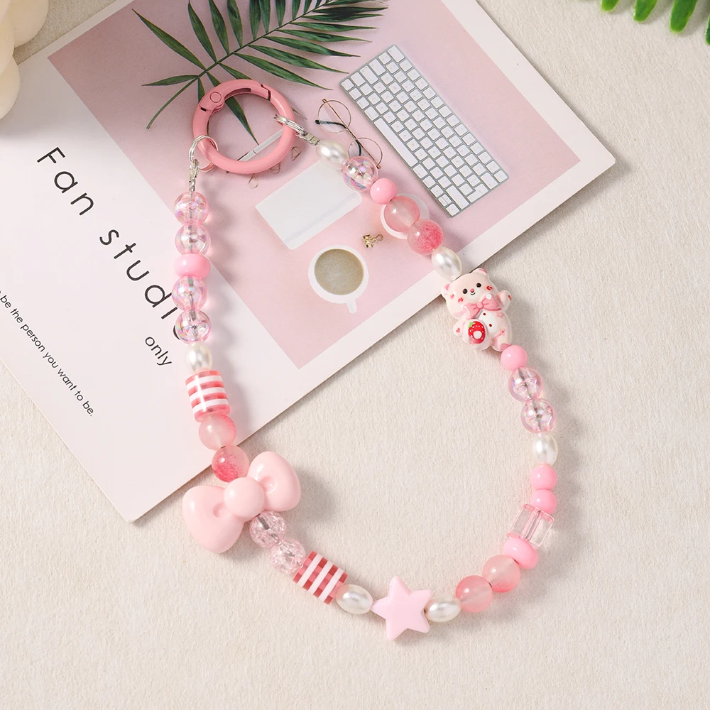 Aihua Handy-Lanyard mit Schleifen-Design, Perlenarmband, Schlüsselanhänger für das Auto, Cartoon-Design, Anti-Verlust-Hängeband, Handgelenksband, Geschenk für Frauen – Detail 7